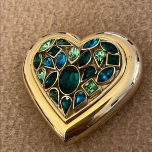 Gold Heart vintage compact  yves saint laurentGreen and Blue Gemstones